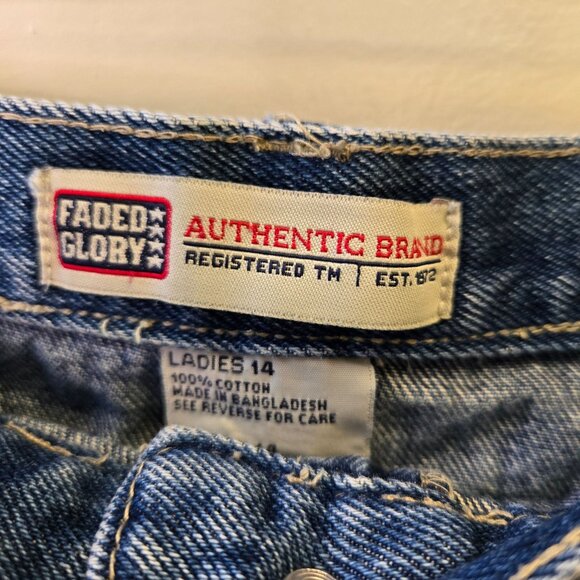 Vintage Women's 14 Denim Mini Skirt Blue Embroidered Leaf Detail 90s Cotton Retr - Picture 3 of 8